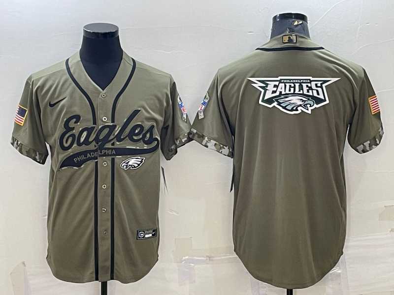 Men%27s Philadelphia Eagles Olive Salute to Service Team Big Logo Cool Base Stitched Baseball Jersey->pittsburgh steelers->NFL Jersey